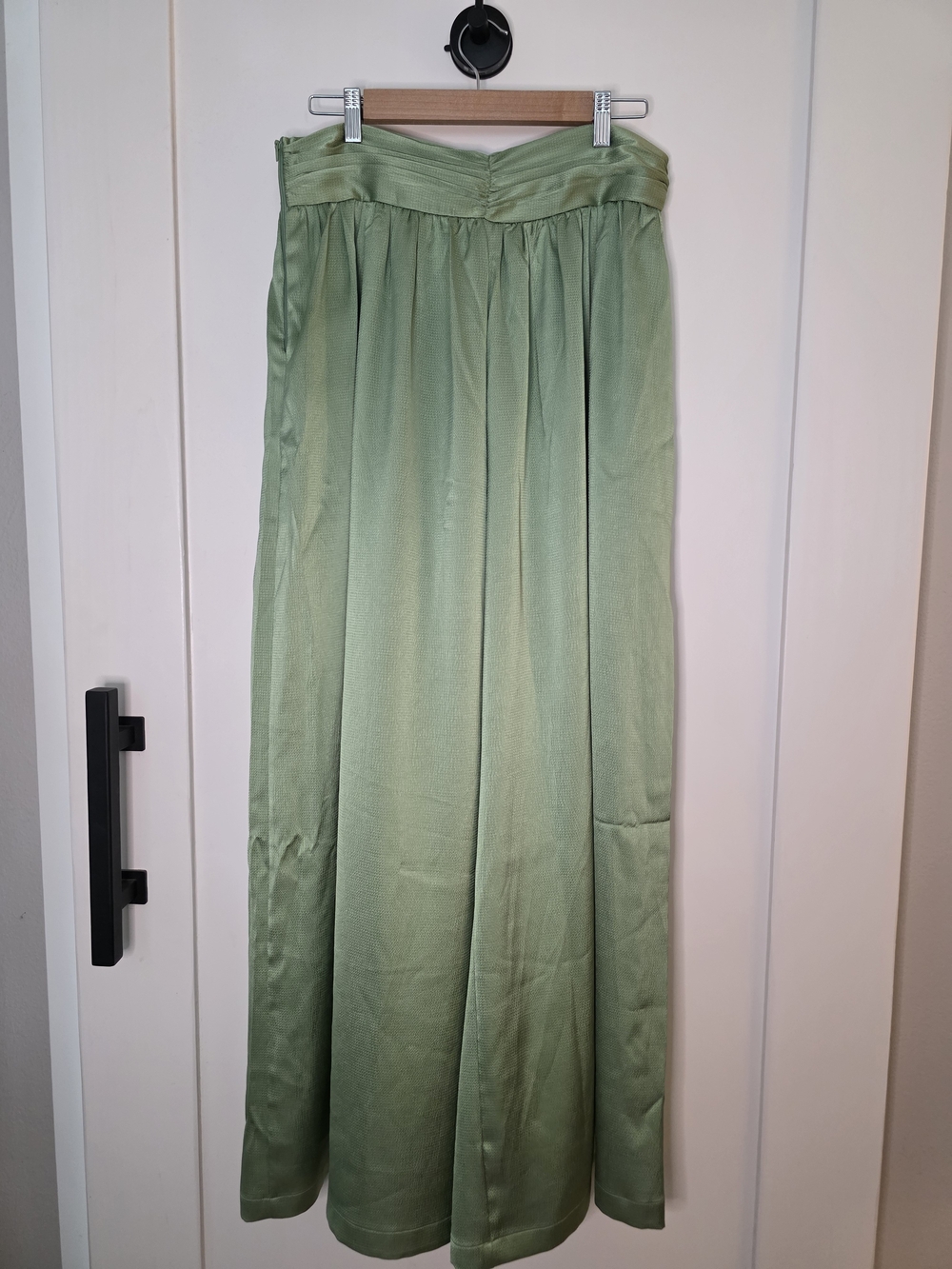 Sage Green Wide-Leg Satin Trousers